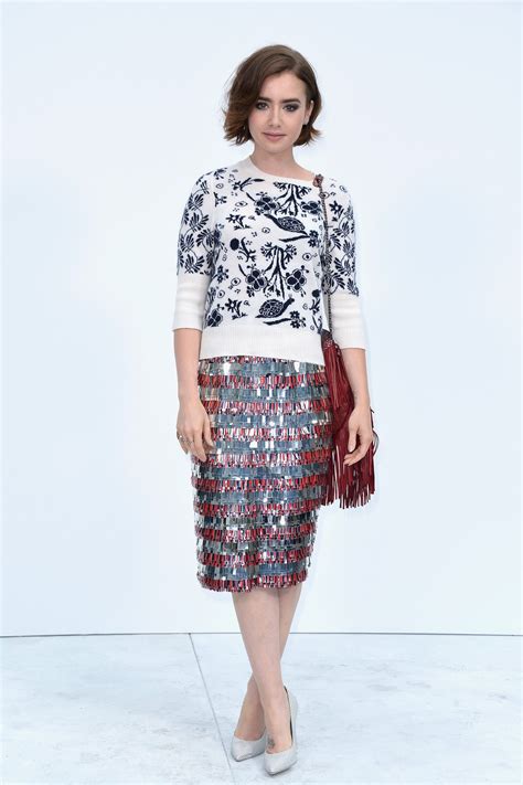 lily collins chanel haute couture|Lily Collins' Printed Sweater and Sequined Skirt at the Chanel .